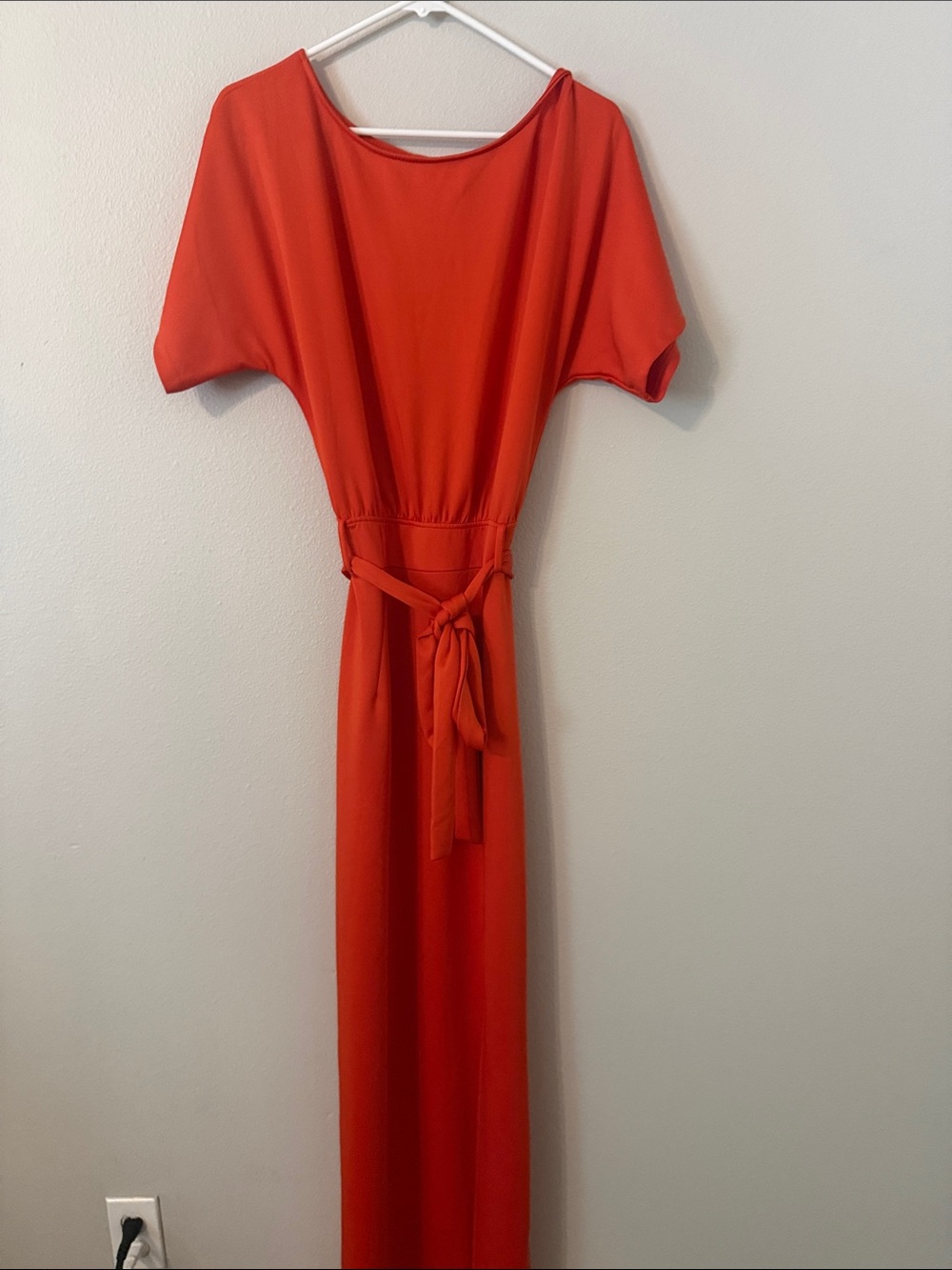 Elegant orange Tie-Waist Maxi Dress with Short Dolman Sleeves Small Tall